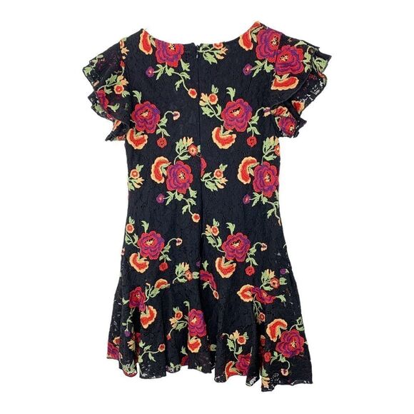 Anthropologie Eva Franco Poppy Black Floral Embroidered Mini Dress 4P Drop Waist - Picture 2 of 14